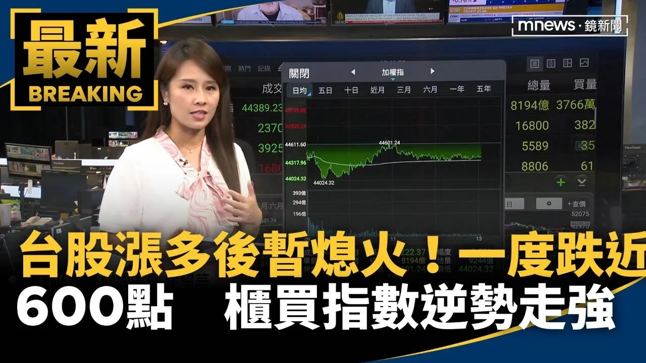 台股漲多後暫熄火！一度跌近600點　櫃買指數逆勢走強