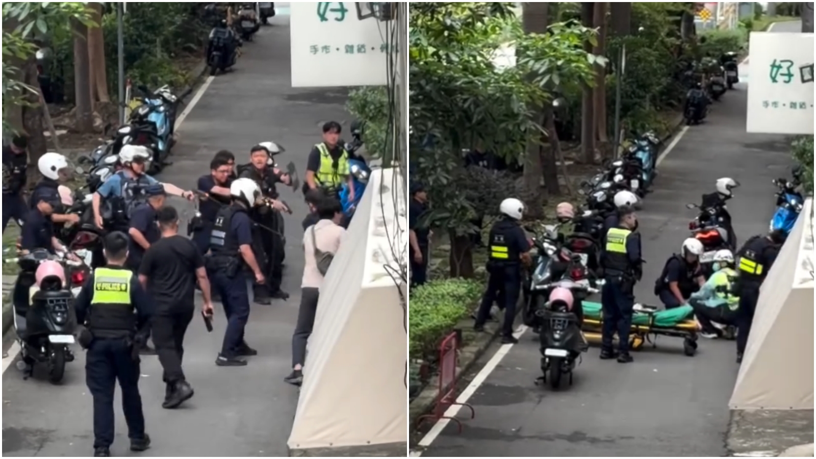 陽明交大教授亂刀砍死妹夫,音樂教室現場對峙畫面曝光。(Threads@1leafsalon_daye授權提供)