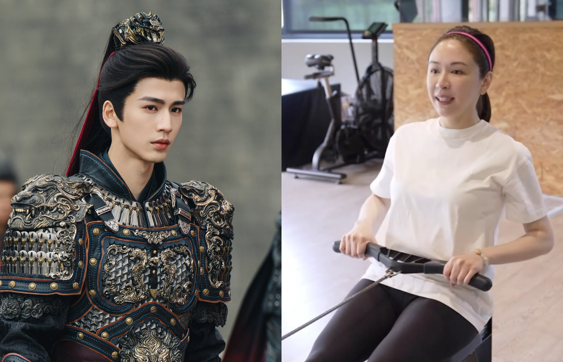 蔡依珊(右)最近在看《逐玉》。左為張凌赫在劇中飾演的武安侯「謝征」。(翻攝蔡依珊IG、網劇逐玉微博)