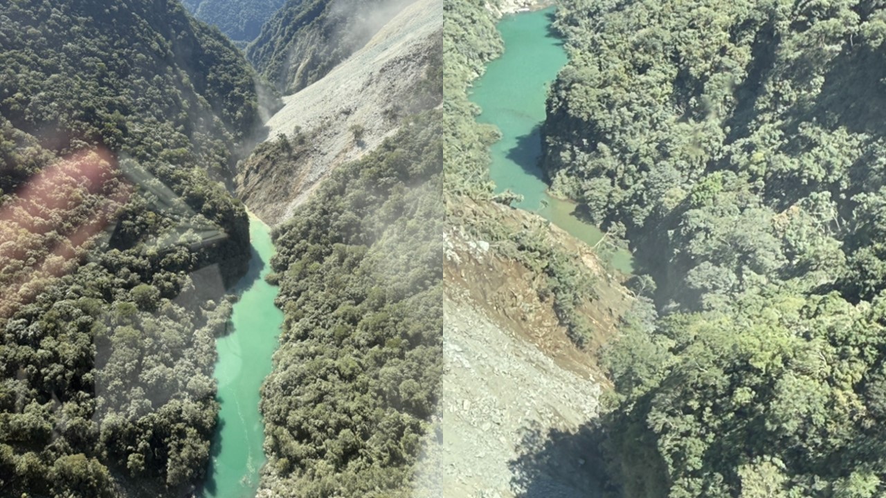 花蓮驚見新堰塞湖,最新空拍畫面曝光。(翻攝自林業及自然保育署花蓮分署官網)