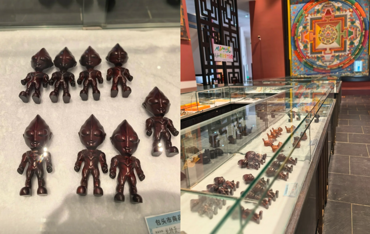 藏傳佛教寺院「五當召」近期被網友爆料,販售開光加持過的「奧特曼」公仔。(翻攝自小紅書)
