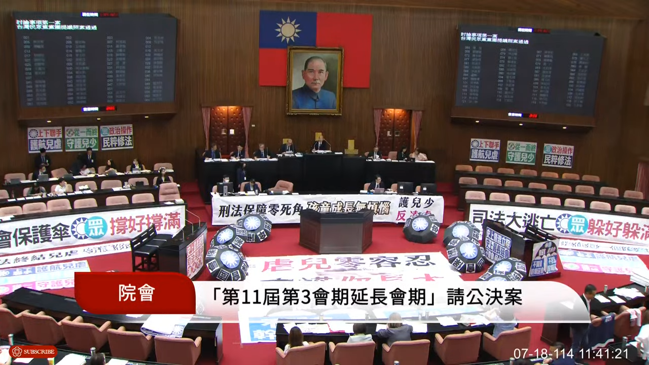 藍白聯手通過延長會期至8/31提案。(翻攝自國會頻道)