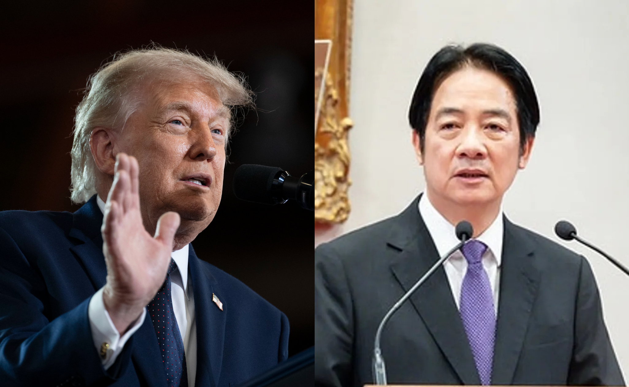 川普(左圖)曾表示會與賴清德(右)談軍售案,如今通話恐生變數。(翻攝The White House Flickr、總統府提供)