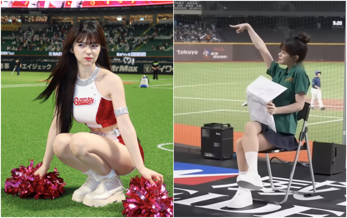 李多慧昨(26日)在中場表演穿上北一女制服,引來北一女校友批評。(翻攝李多慧IG、味全龍YT)