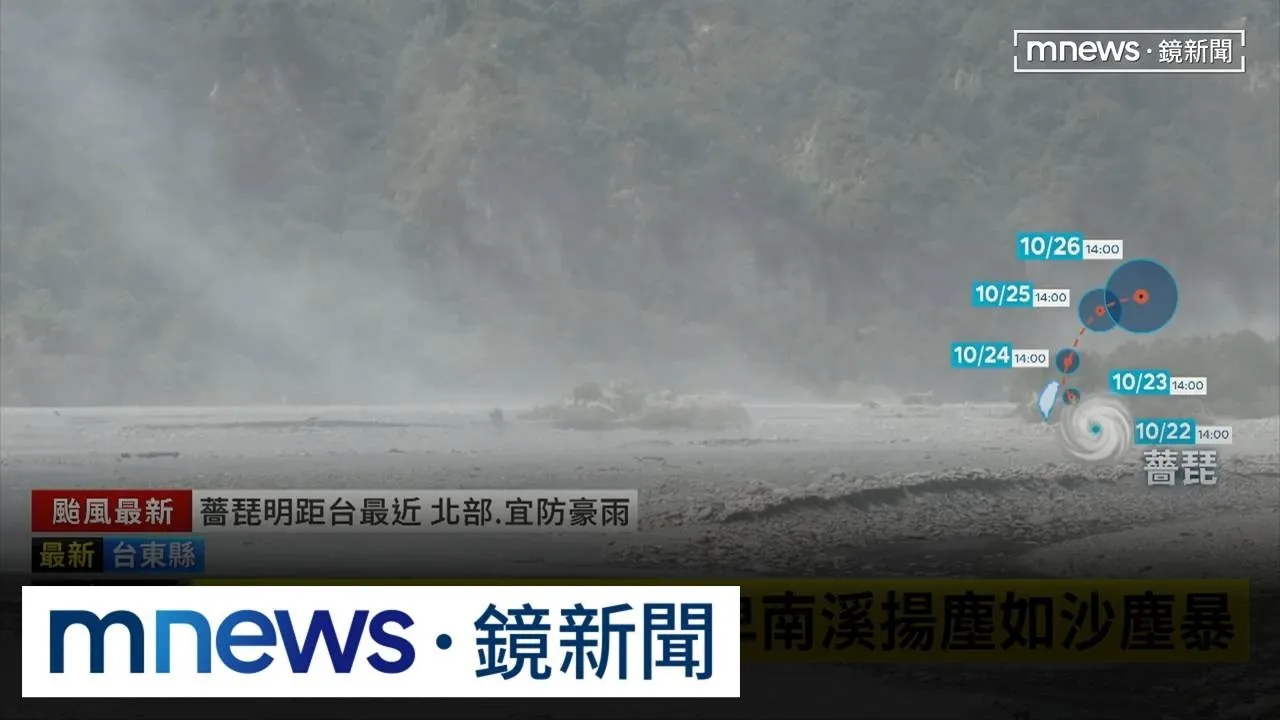 颱風進逼強風狂吹　卑南溪揚塵如沙塵暴