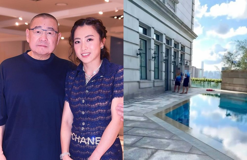 一名女游泳教練公開私人泳池畫面(右圖),被網友猜測是劉鑾雄與妻子甘比(左圖)位於渣甸山的豪宅。(翻攝Threads、kimbeechan_official IG)