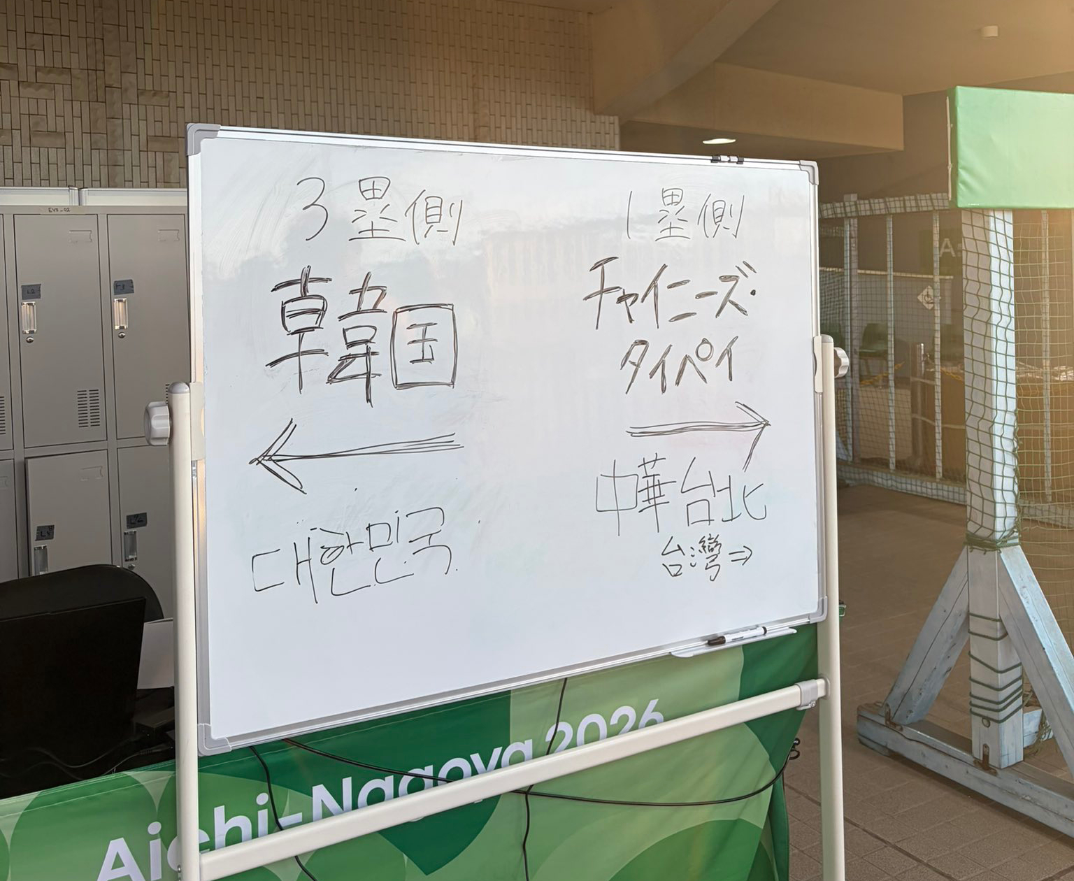 名古屋亞運棒球場邊,出現用手寫看板來引導應援區,讓網友相當傻眼。(翻攝X)