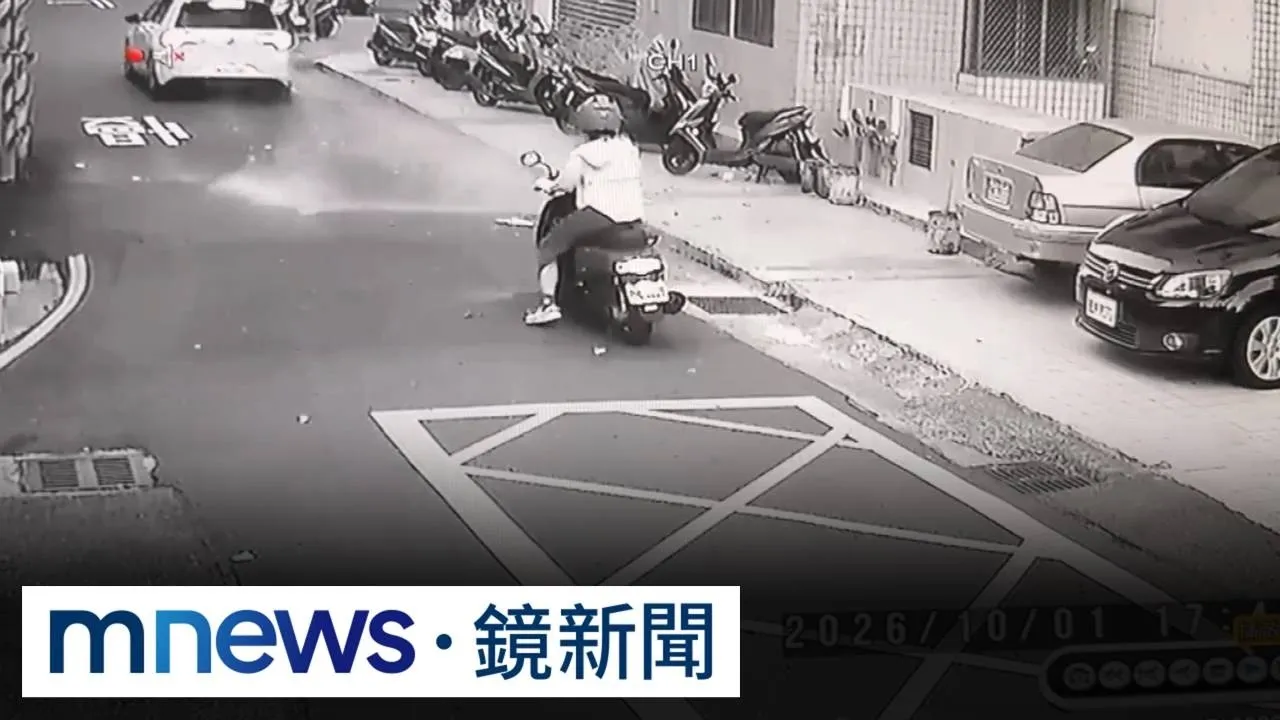 就差一秒！台中社區「下磁磚雨」　女騎士急煞險遭砸中