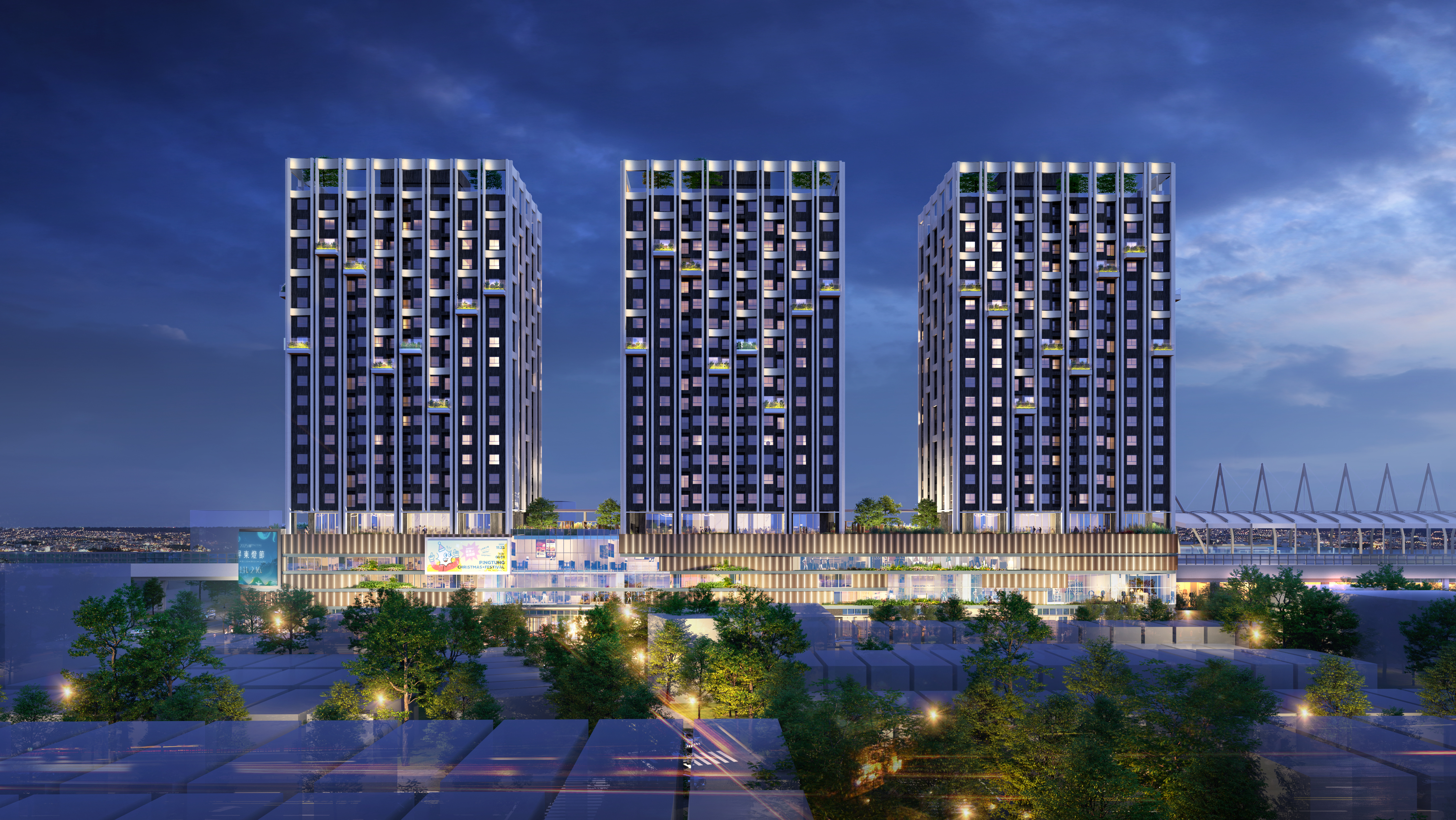 「屏東火車站東側土地公辦都市更新案」將興建3棟地上20層、地下4層的住商大樓。(達麗建設提供)